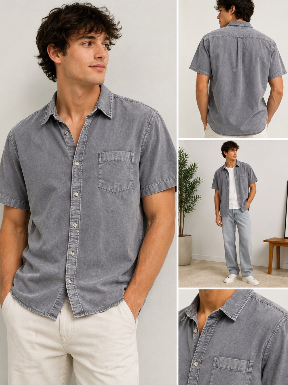 Urban Outfitters Men’s/Women’s S Gray Washed Cotton Short Sleeve Button Up Shirt